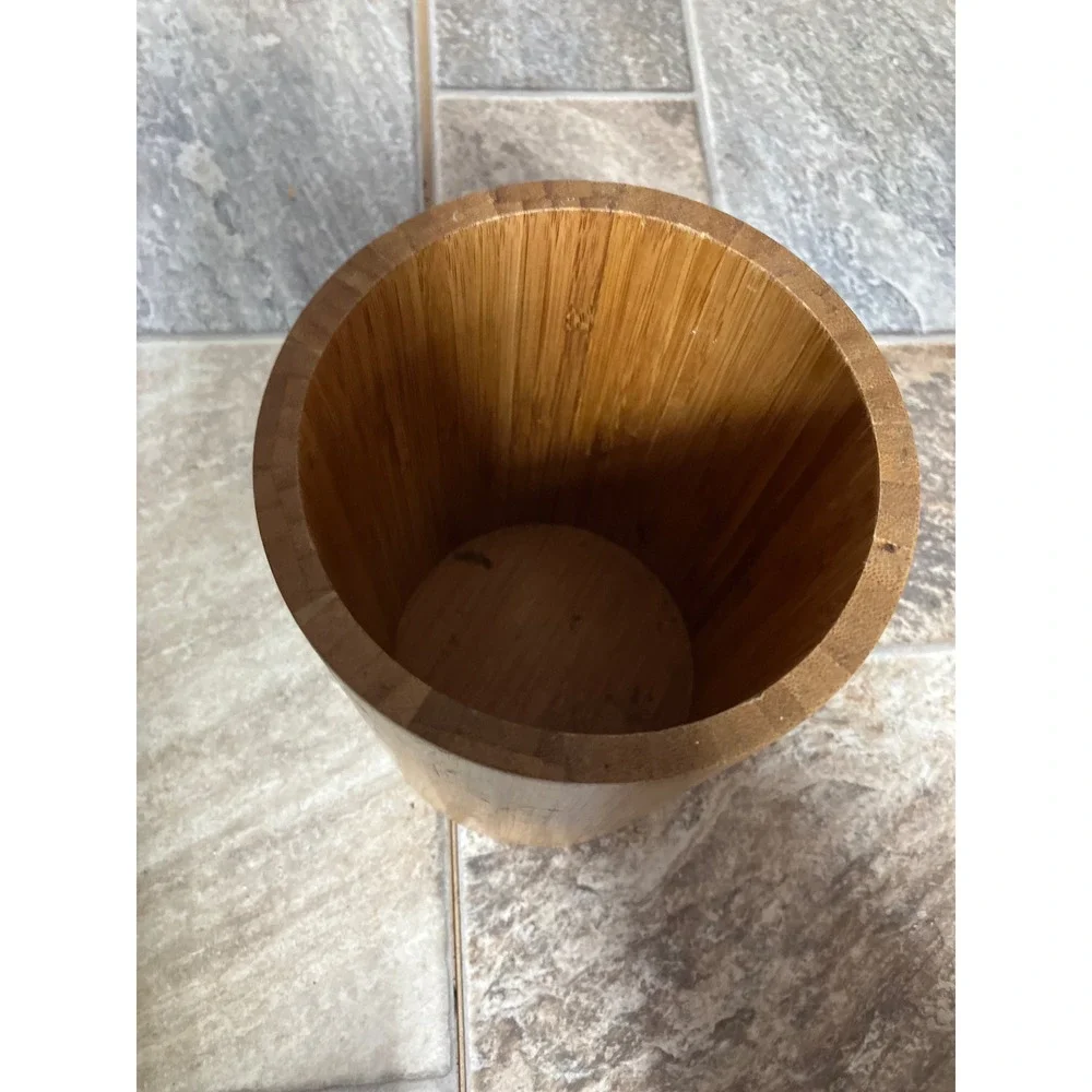 HomeTrends Bamboo Utensil Tool Holder Natural Wood Kitchen Crock 22106 7 Inch